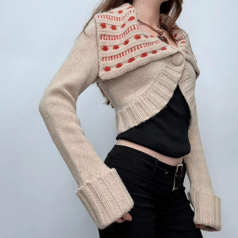 cropped brown wool boho cardigan