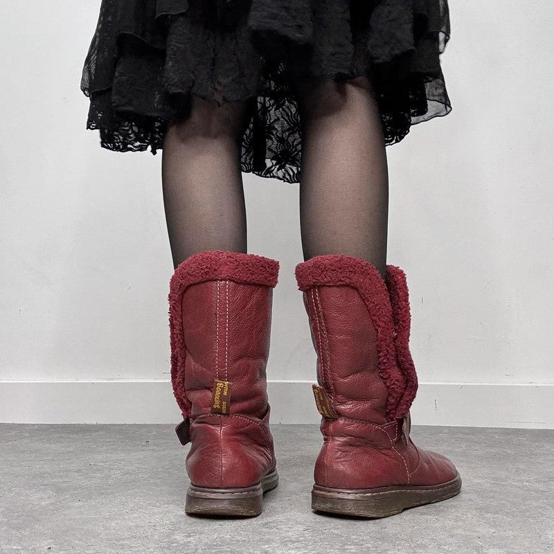 red leather chunky buckle boots