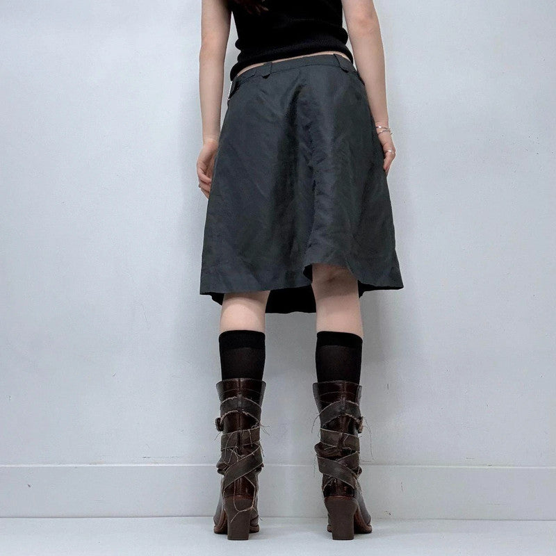 structured flared black midi skirt