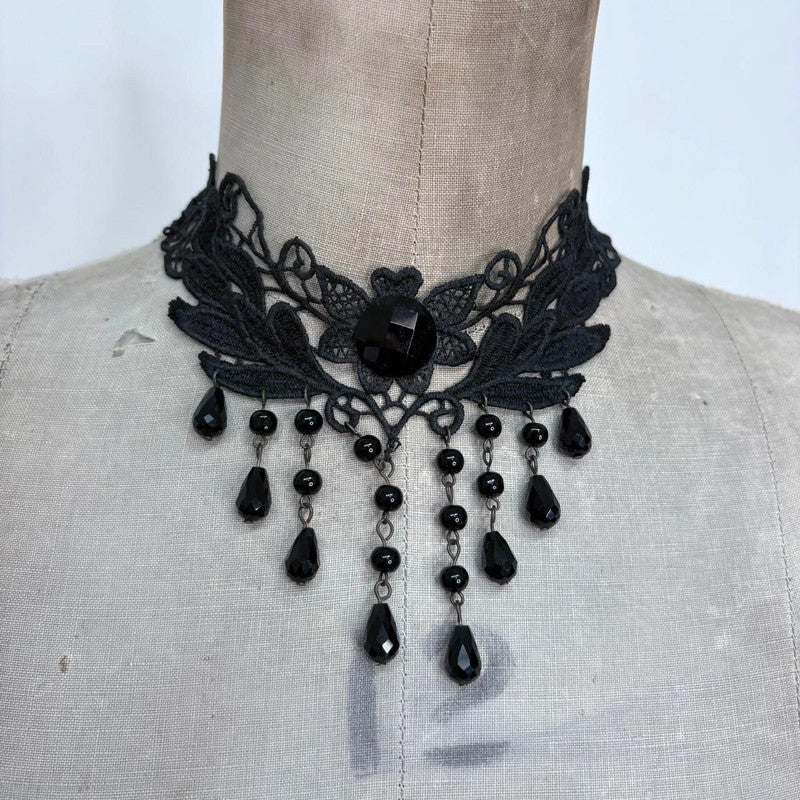 beaded gothic grunge drop necklace