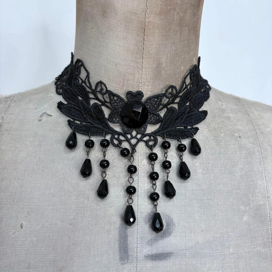 beaded gothic grunge drop necklace
