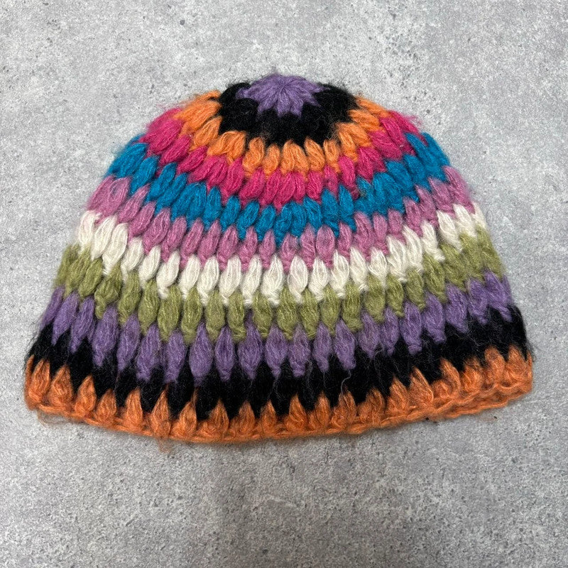 rainbow wool crochet beenie