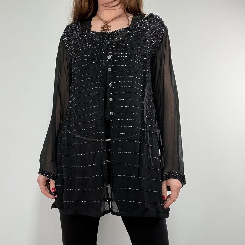 sheer black beaded Rene Derhy shirt
