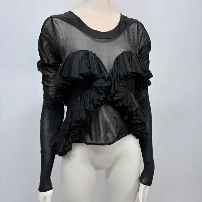 black layered ruffle flare shirt