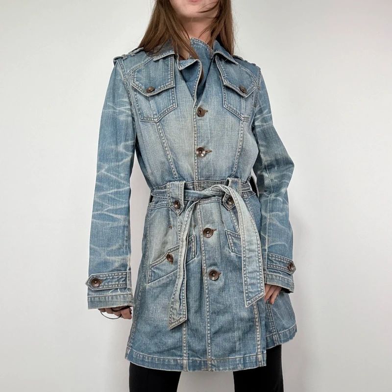 Distressed Denim Trench coat