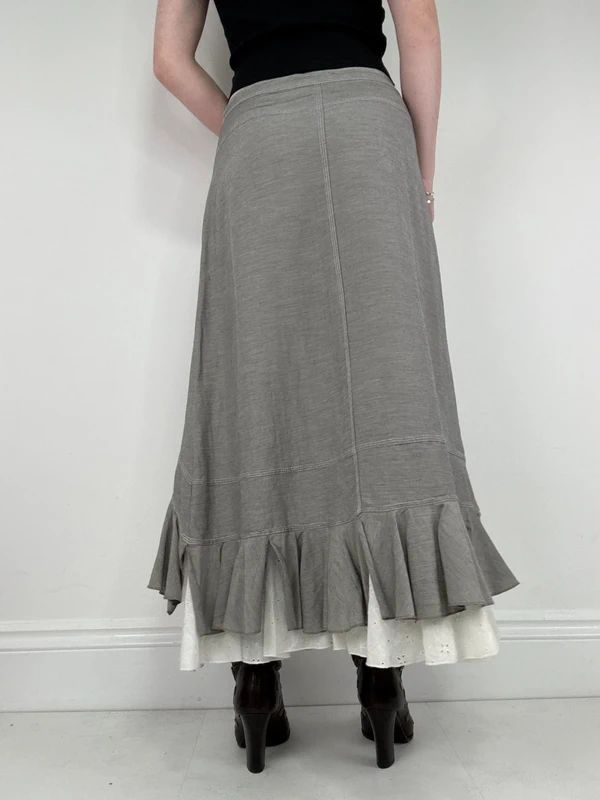 Pleated flared layered ruffle maxi skirt