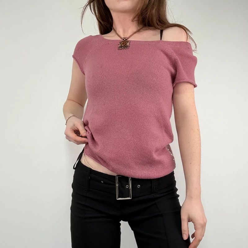 pink cashmere knitted slouchy top