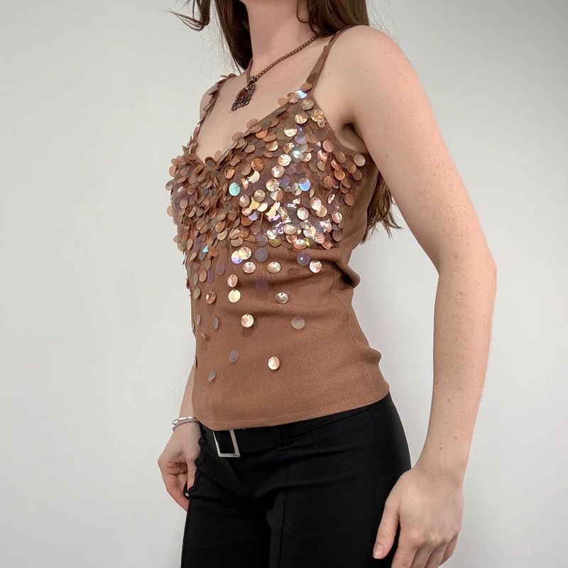 tan mother of pearl disc beadee vest