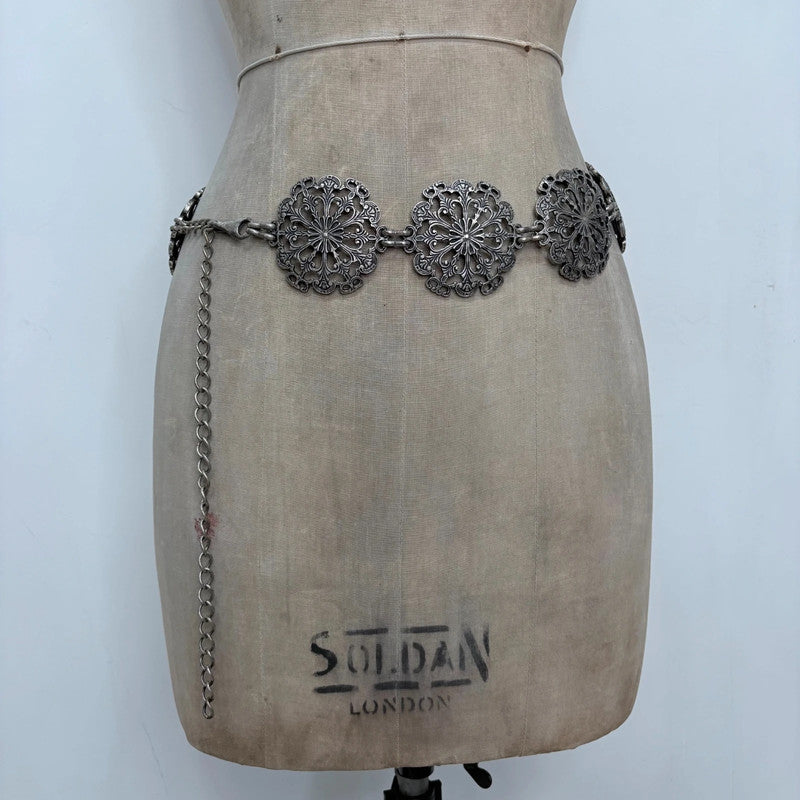 chunky silver metal waist chain belt