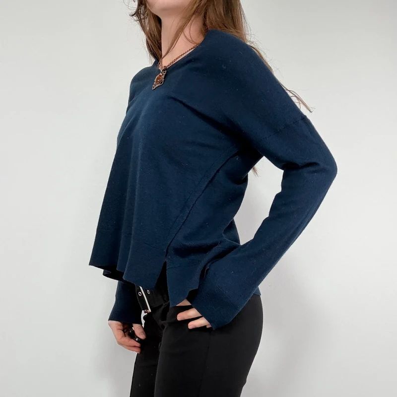 navy blue wool knitted slouchy jumper