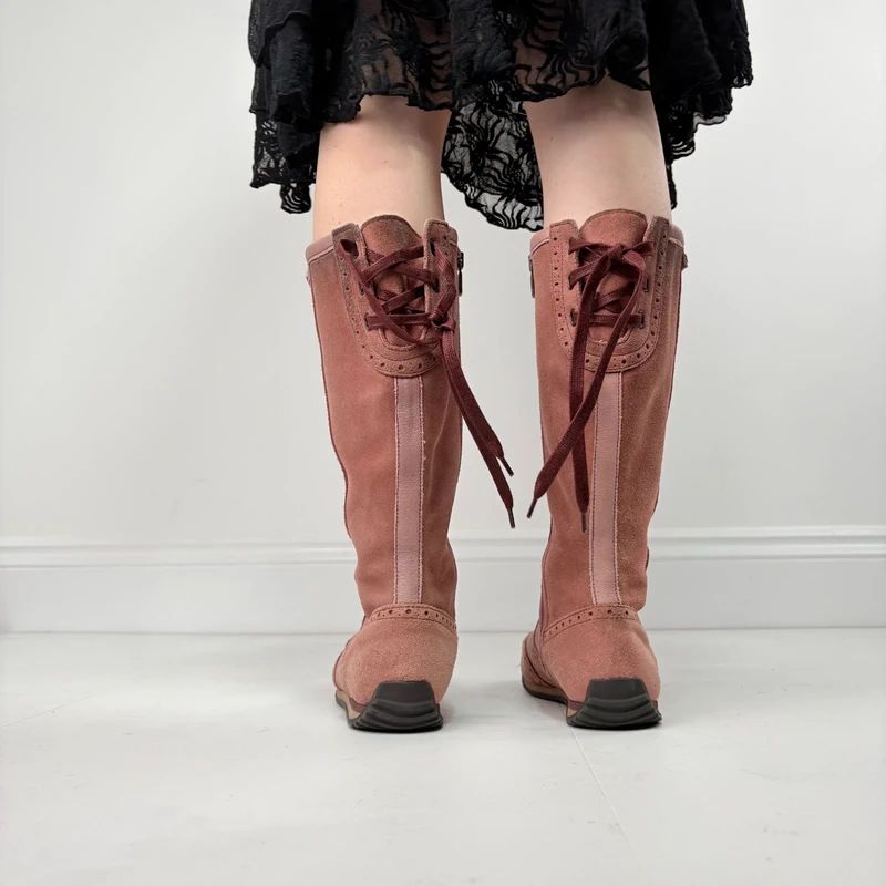 pink suede corset boxing boots