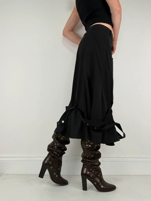Black grunge a-line midi skirt