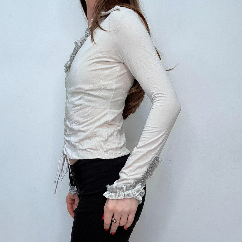 white lace up corset crinkle shirt