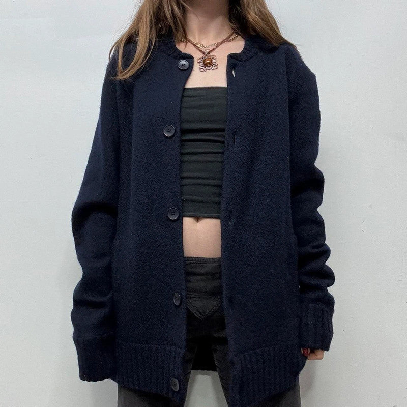oversized navy wool cardigan
