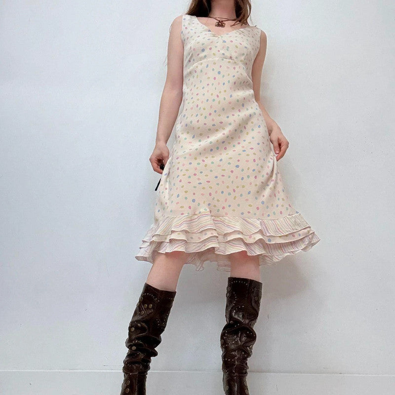 flutter polkadot cream ruffle dress