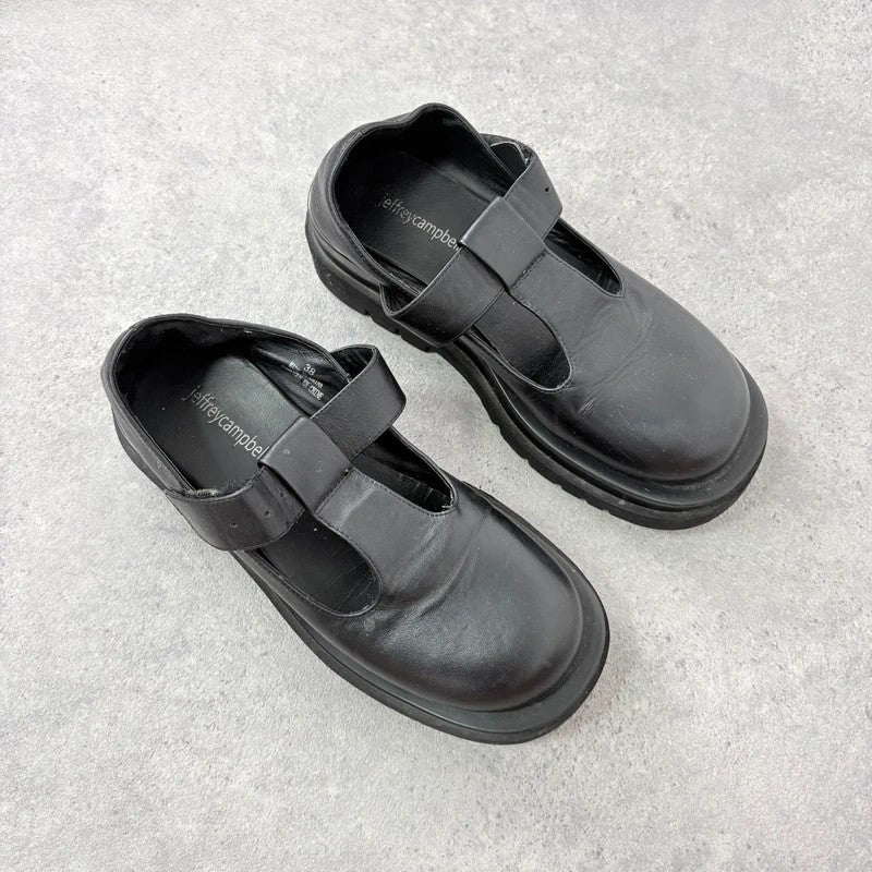 Black leather chunky Jeffrey Campbell Mary Jane loafers