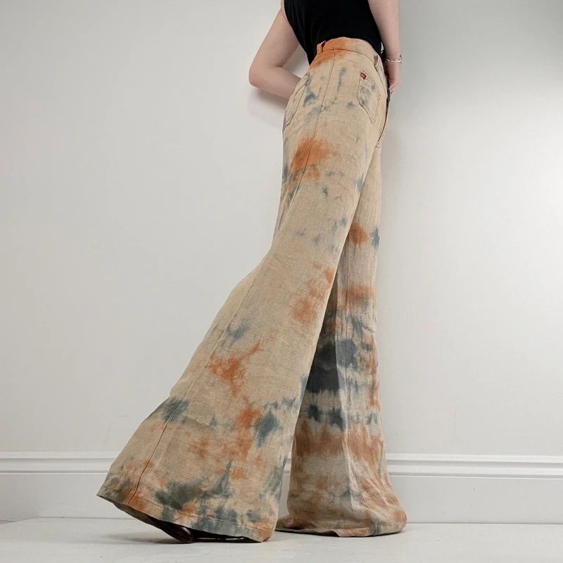 wide leg distressed dyed Linen trousers