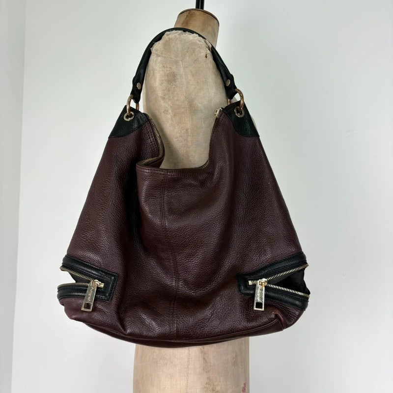 Leather slouchy zipper hobo shoulder bag