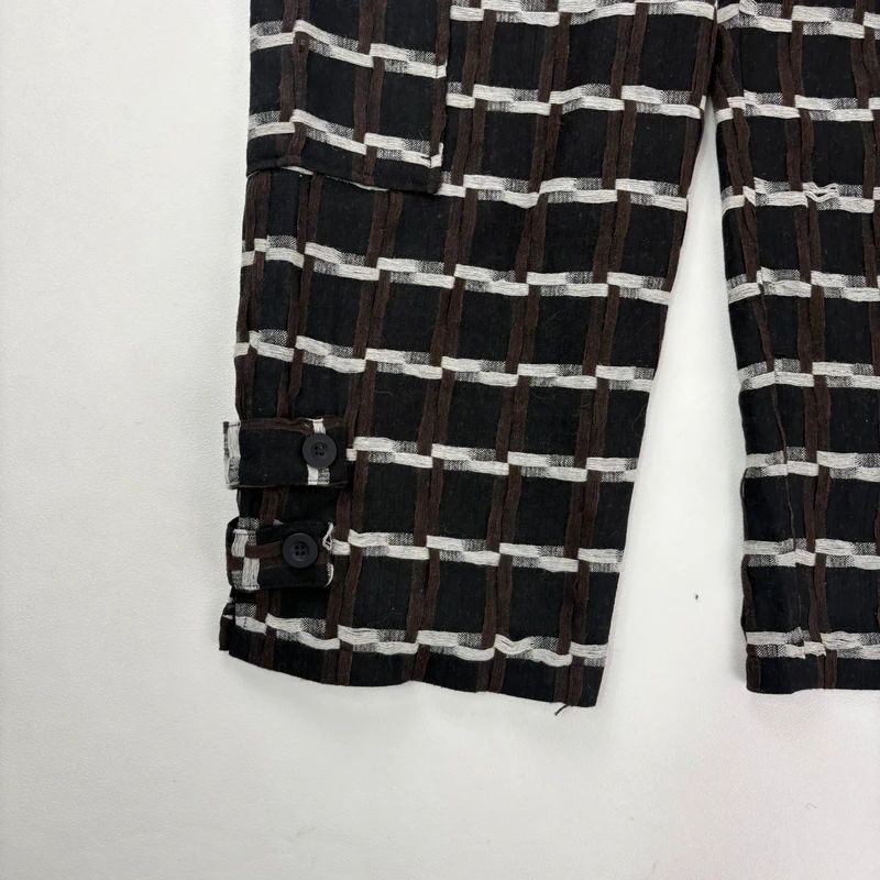 wide leg tartan checked structured trousers