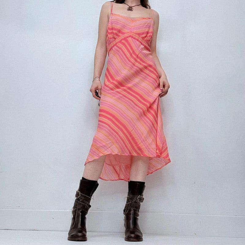 pink pinstripe bias cut flared dress
