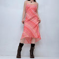pink pinstripe bias cut flared dress