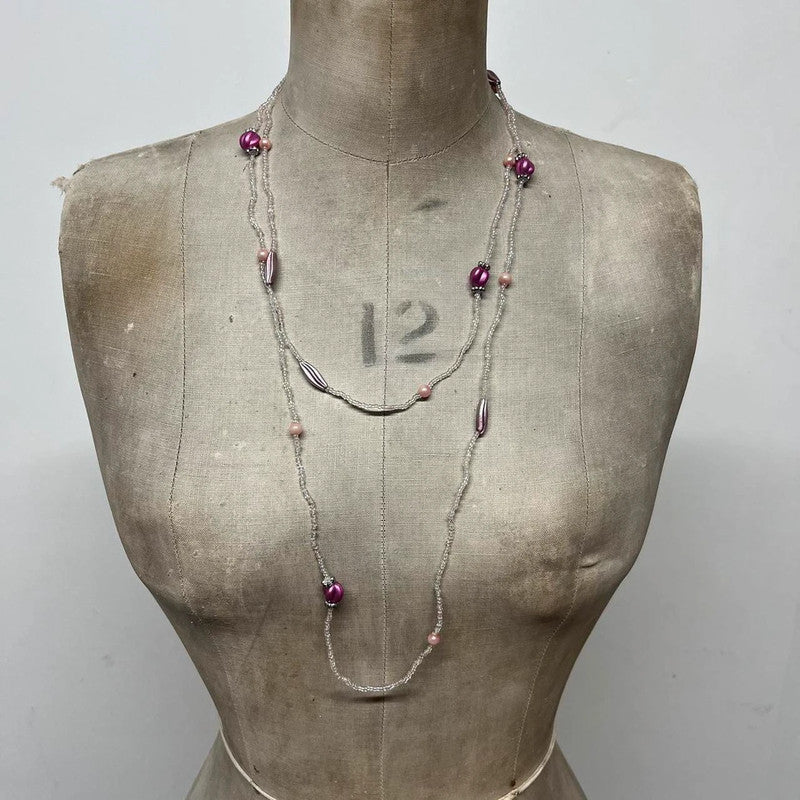 Long pink beaded necklace