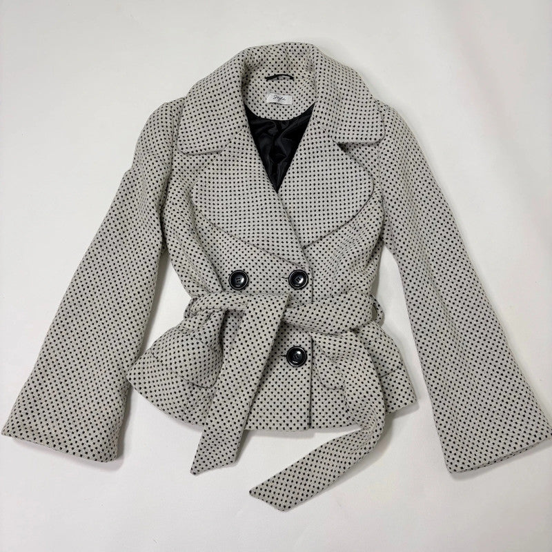 cream wool polkadot flared pea coat