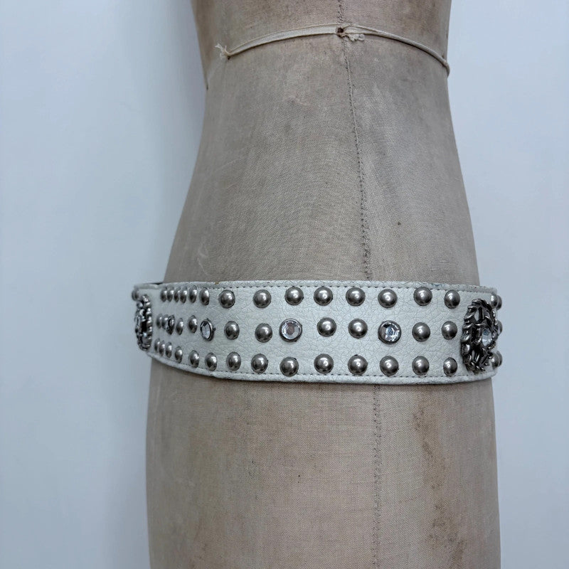 white leather studded belt