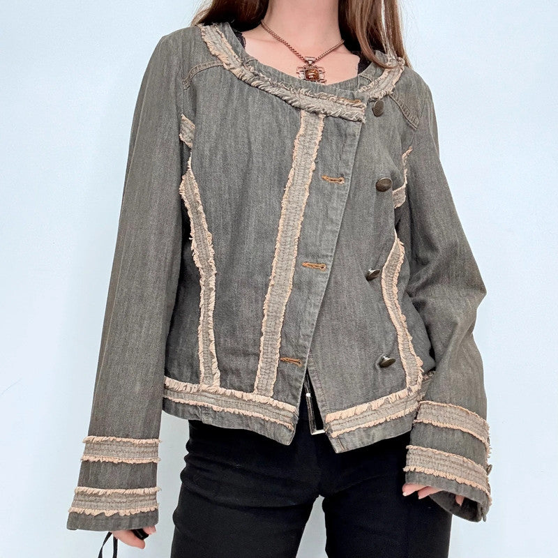 asymmetric boxy distressed military jacket