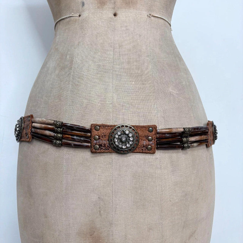 brown leather beaded western belt