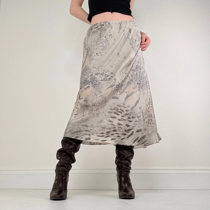 cream silk distressed bias cut maxi skirt