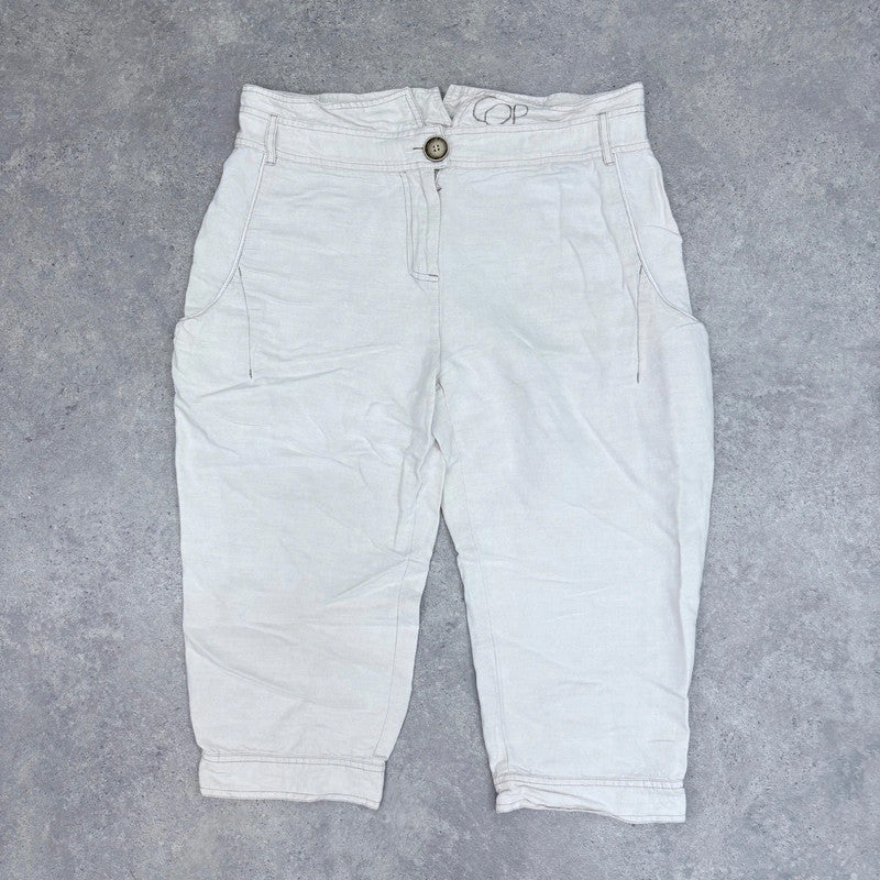 Cop Copine cream linen archival style belted capri pants