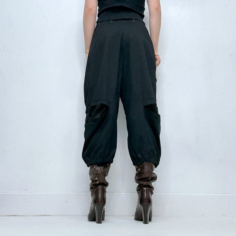 black structured barrel trousers