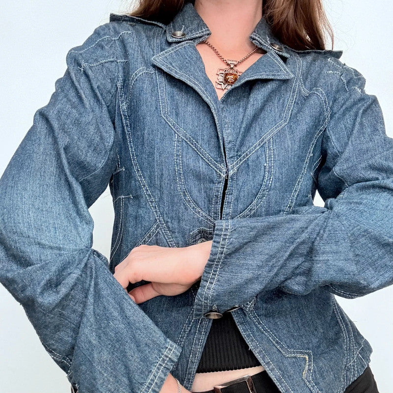 asymmetric structured denim utility jacket