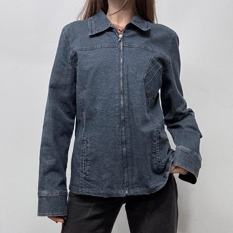 dark denim zip-up boxy jacket