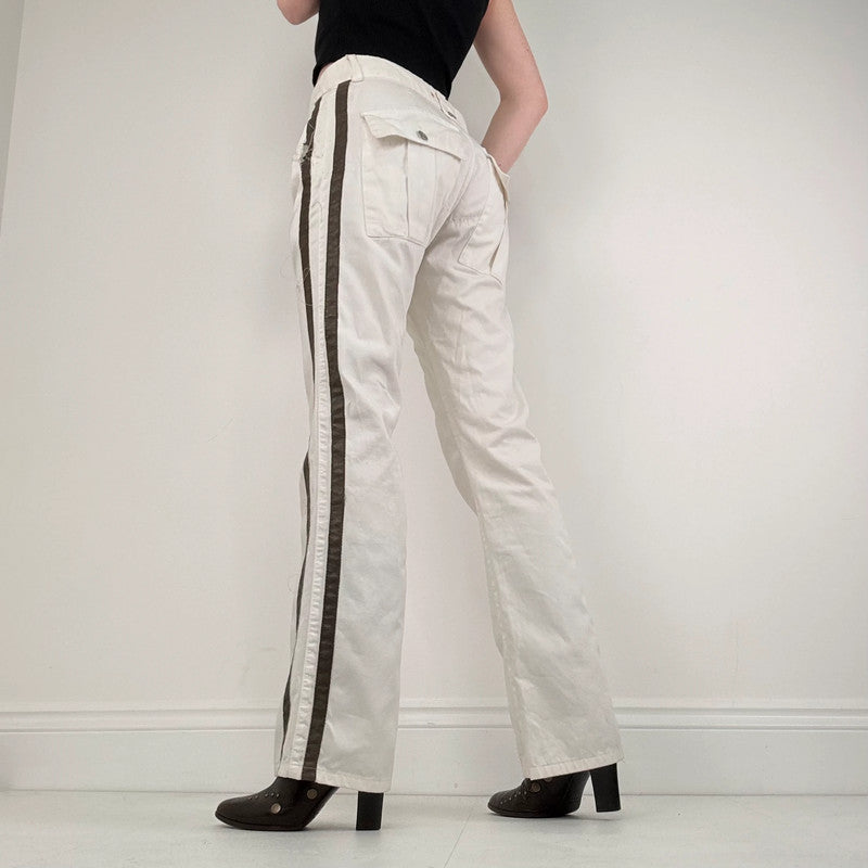 white cotton canvas flared trousers