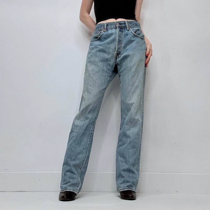 distressed denim straight leg levis jeans
