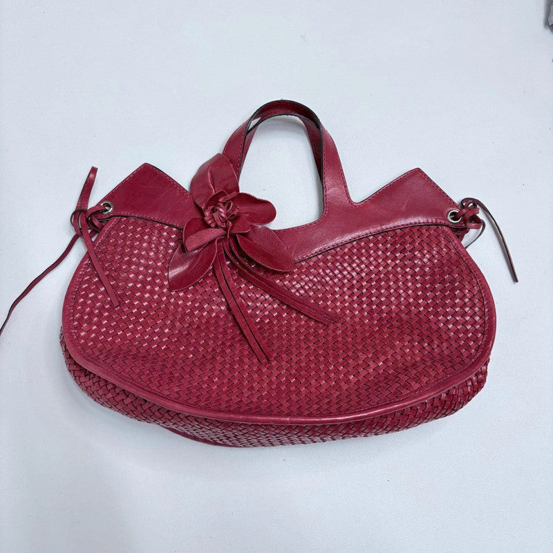 woven red leather flower bag