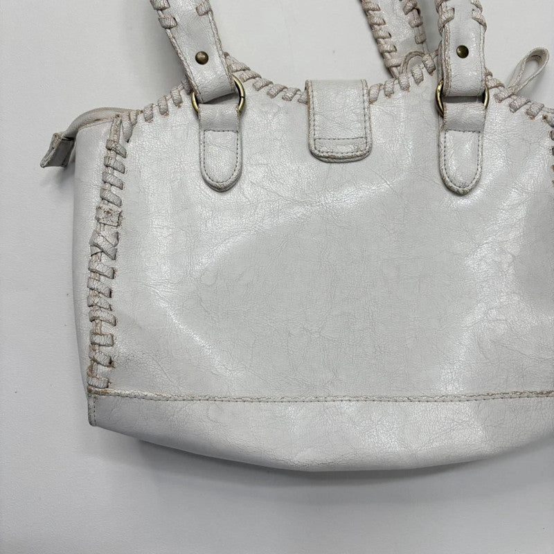 white chunky stitch leather bag