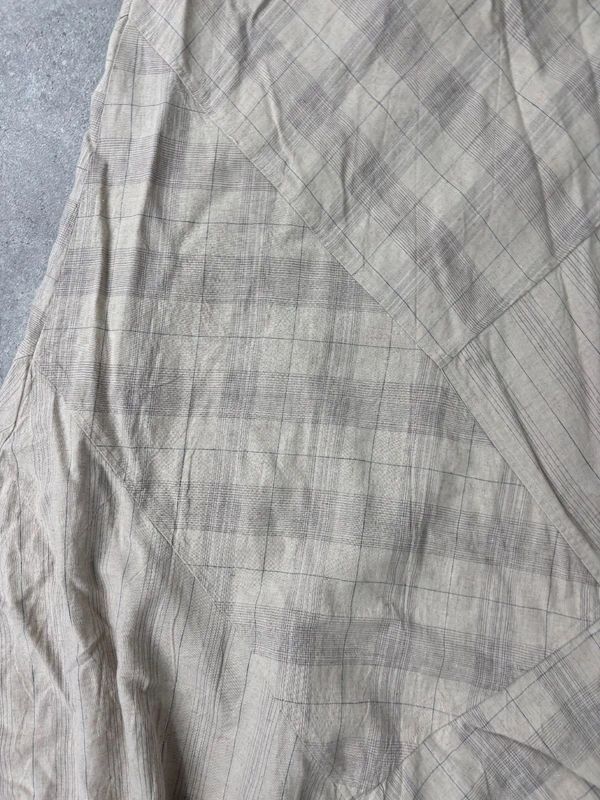 beige linen tartan flared checked maxi skirt