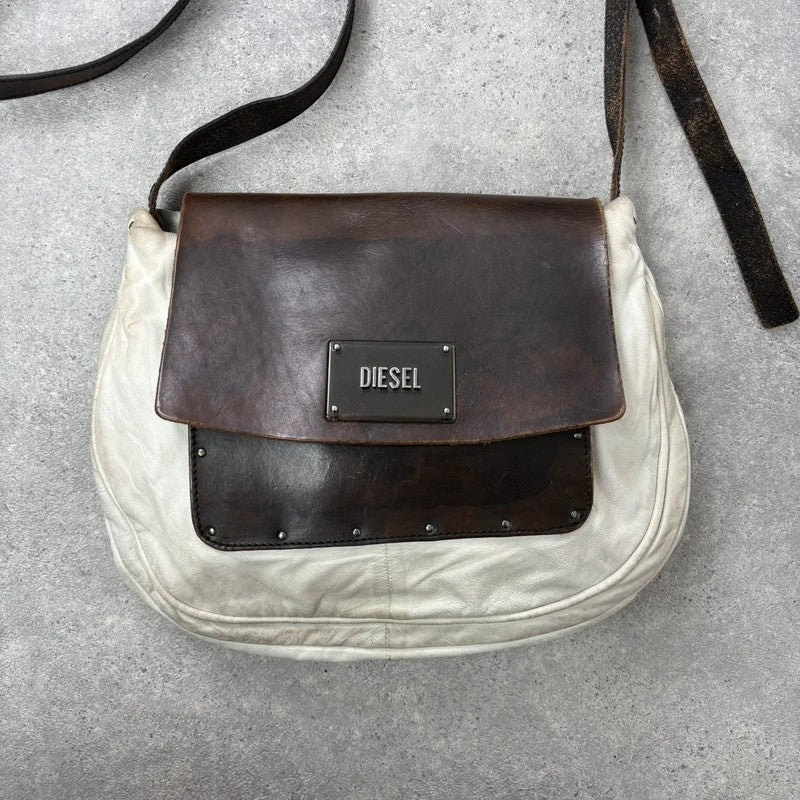 Distressed diesel leather slouchy messenger bag