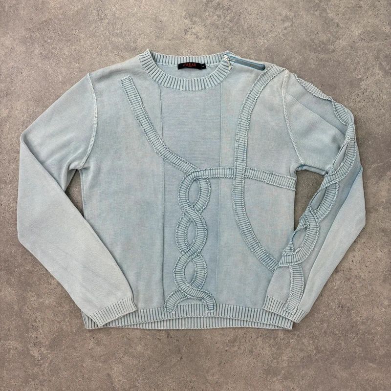 pale blue epaulette pleated embroidered jumper