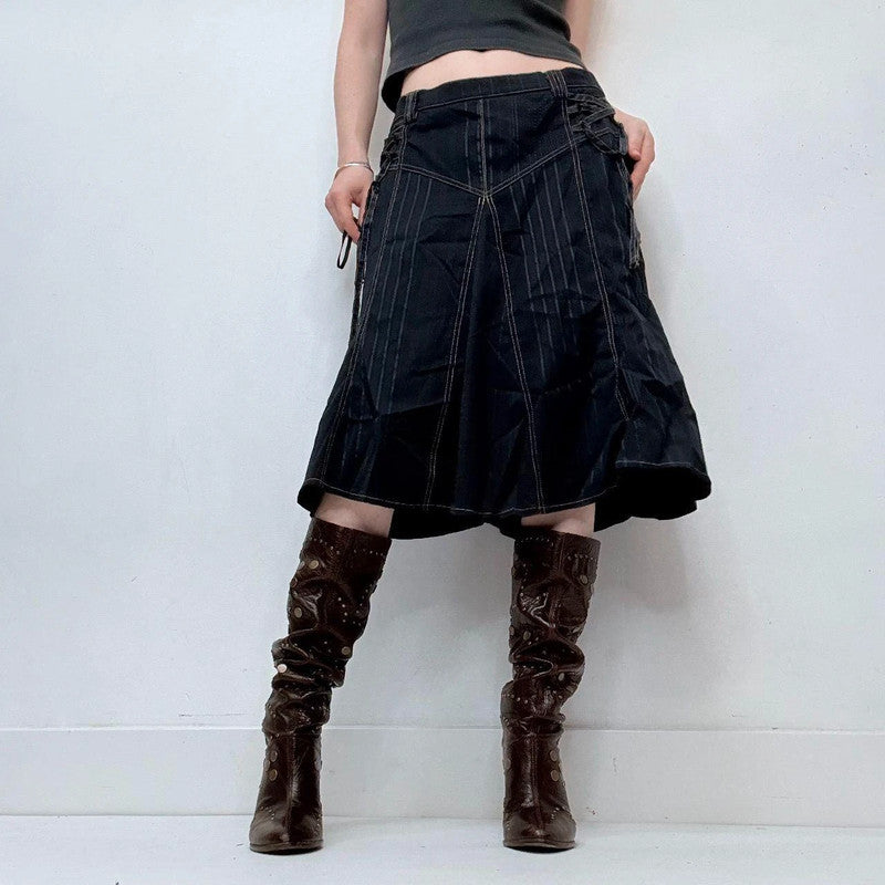 navy corset flared utility skirt