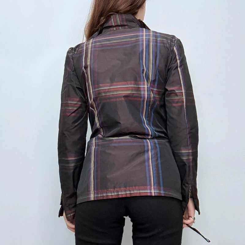 tartan checked structured ruffle shirt