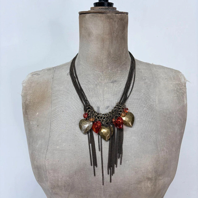 layered chain heart charm necklace