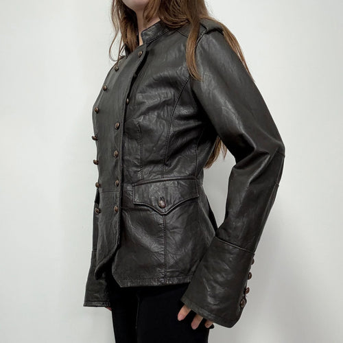 aymmetric brown leather military napolionic jacket