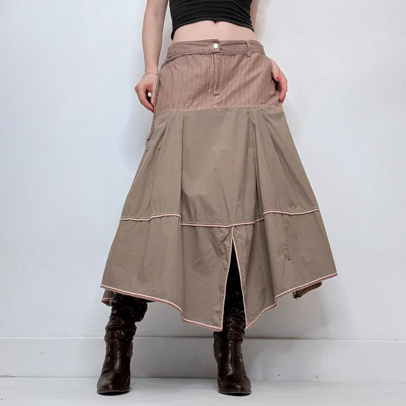 Khaki drop waist pinstripe maxi skirt