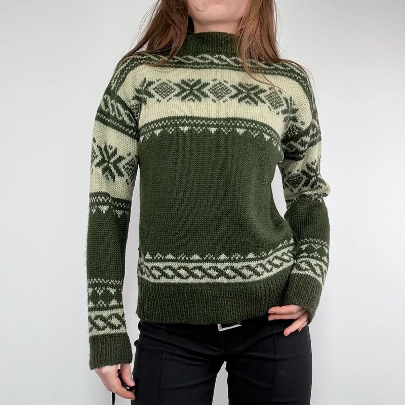 green wool fairisle knitted jumper