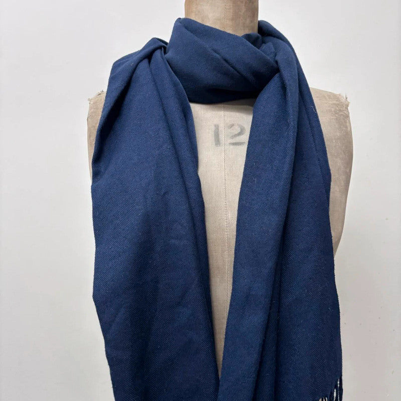 navy knitted wool tassel scarf