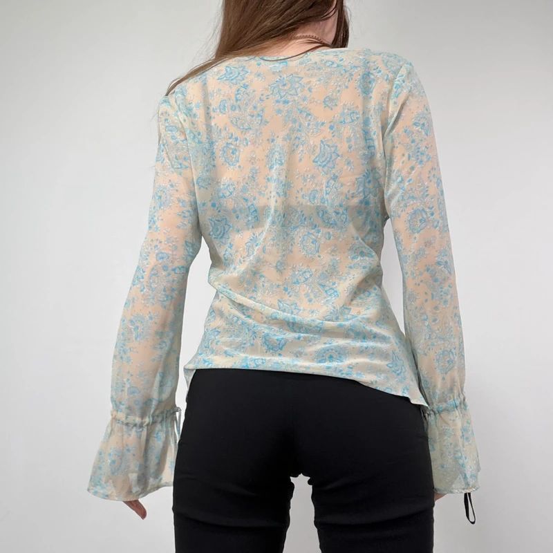 sheer floral flutter ETAM blouse with flare cuffs